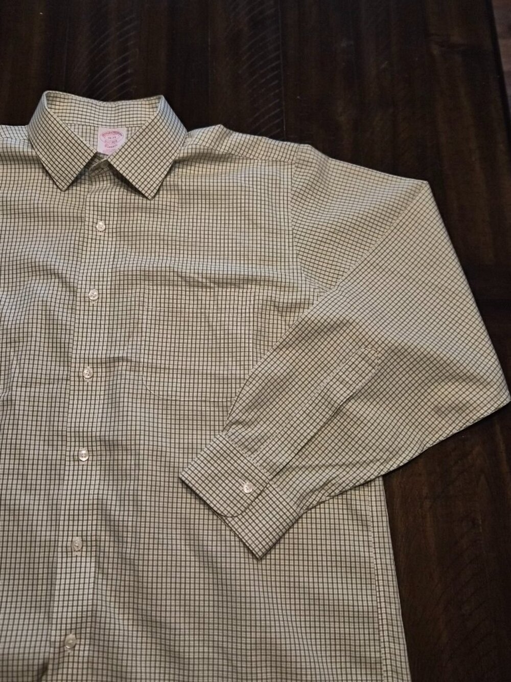 Brooks Brothers Dress Shirt Mens 16-33 Green Check Supima Classic Office G982